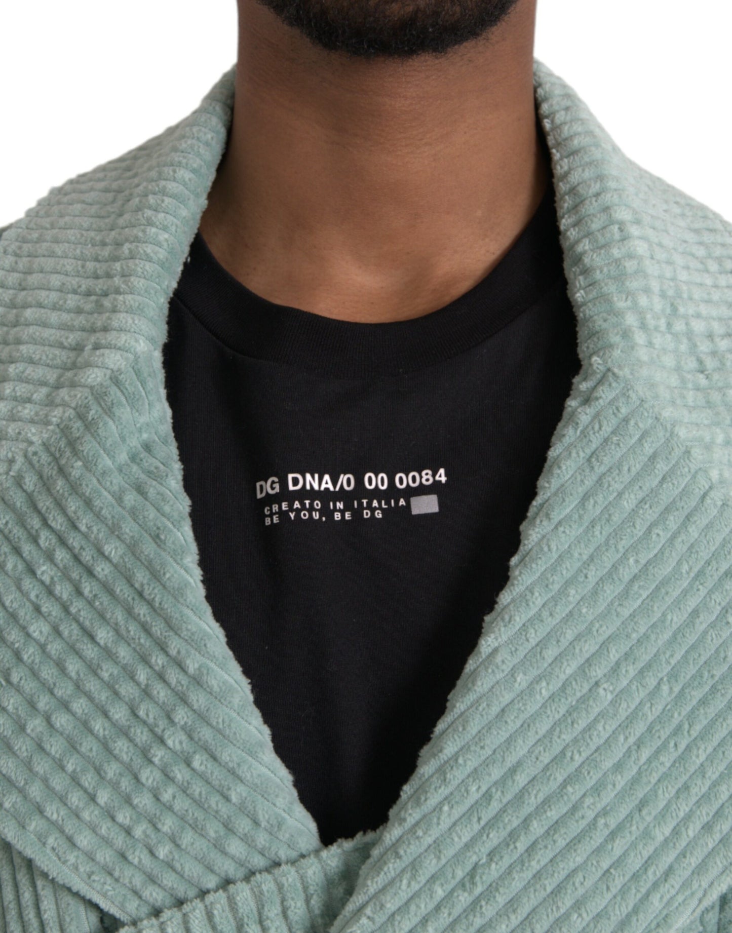Veste en velours côtelé de coton bleu croisée Dolce & Gabbana