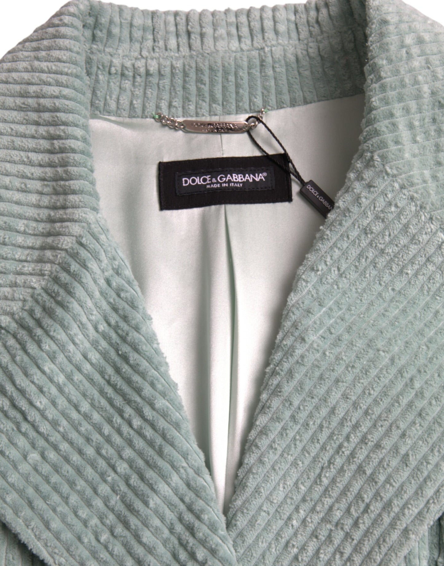 Veste en velours côtelé de coton bleu croisée Dolce & Gabbana