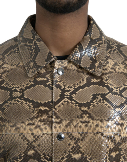 Chaqueta blusón de motorista de piel exótica beige Dolce & Gabbana