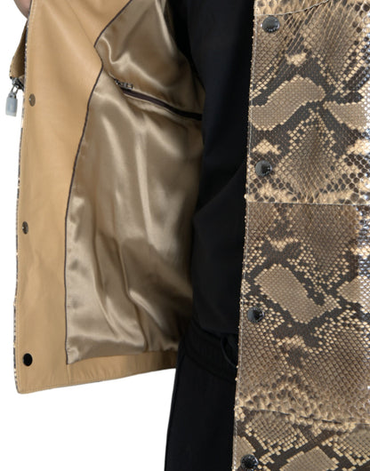 Chaqueta blusón de motorista de piel exótica beige Dolce & Gabbana