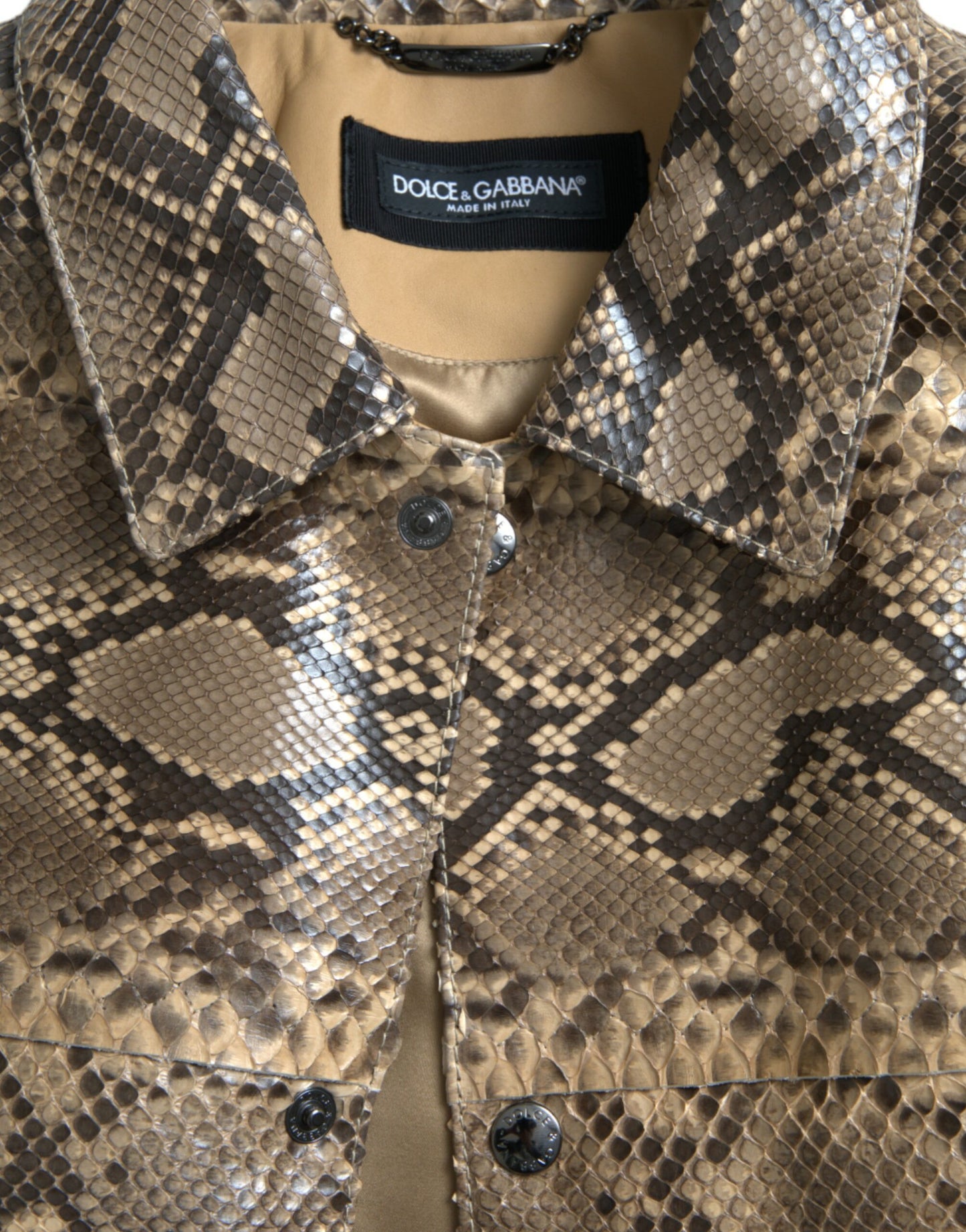 Chaqueta blusón de motorista de piel exótica beige Dolce & Gabbana