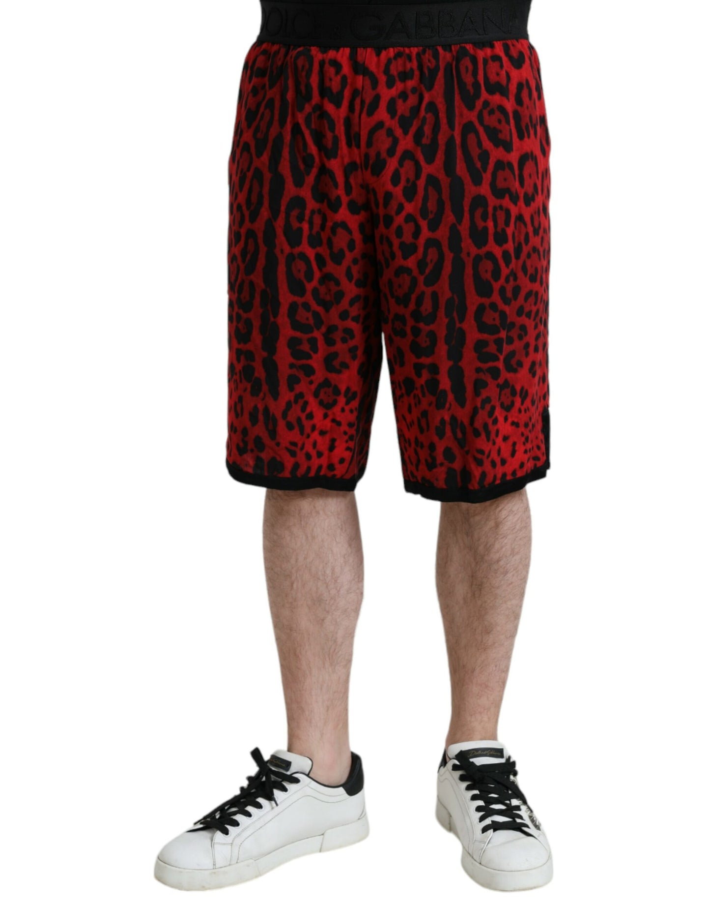 Shorts bermudas Dolce & Gabbana en viscose à imprimé léopard rouge