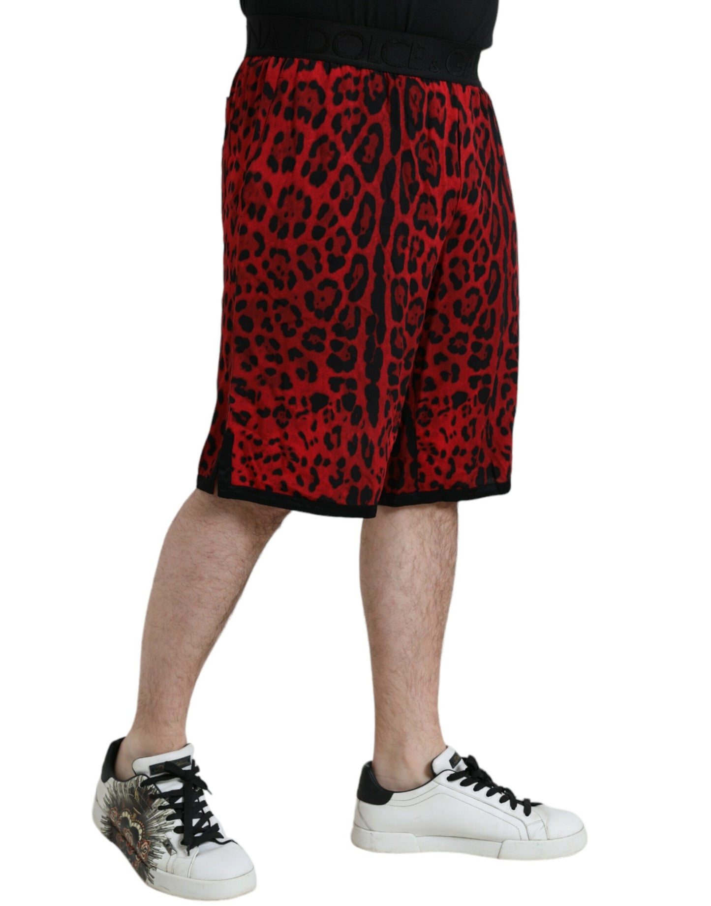 Shorts bermudas Dolce & Gabbana en viscose à imprimé léopard rouge