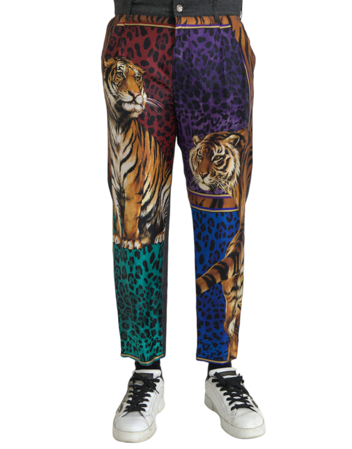 Pantalon Dolce & Gabbana ample fuselé en coton imprimé tigre et léopard multicolore