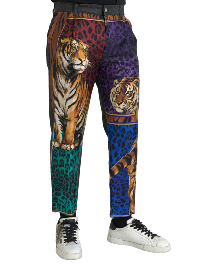 Pantalon Dolce & Gabbana ample fuselé en coton imprimé tigre et léopard multicolore