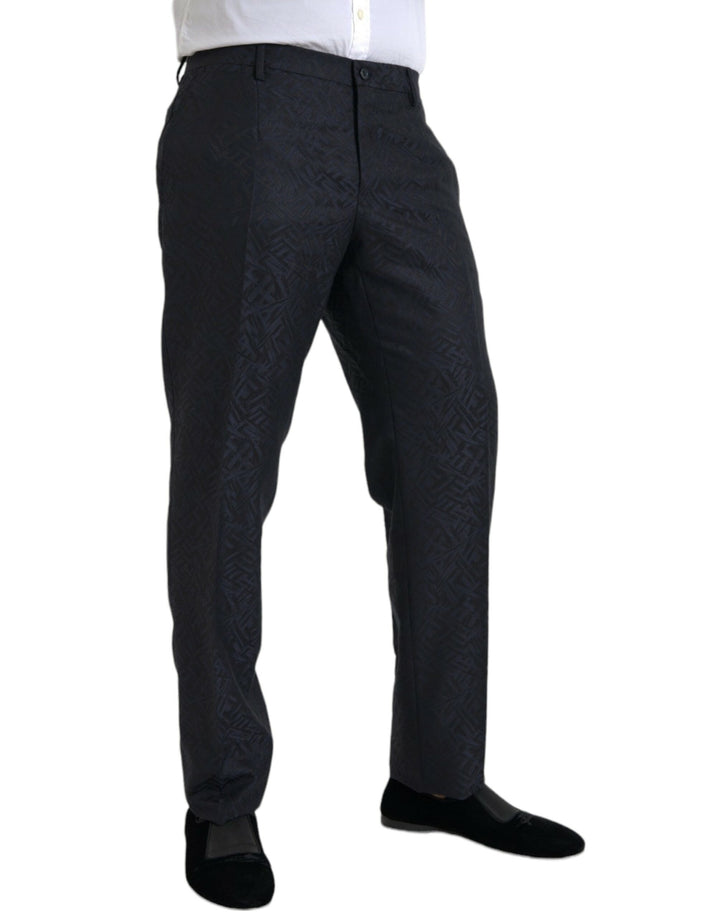Pantalon de costume skinny pour homme en brocart de laine bleu Dolce & Gabbana