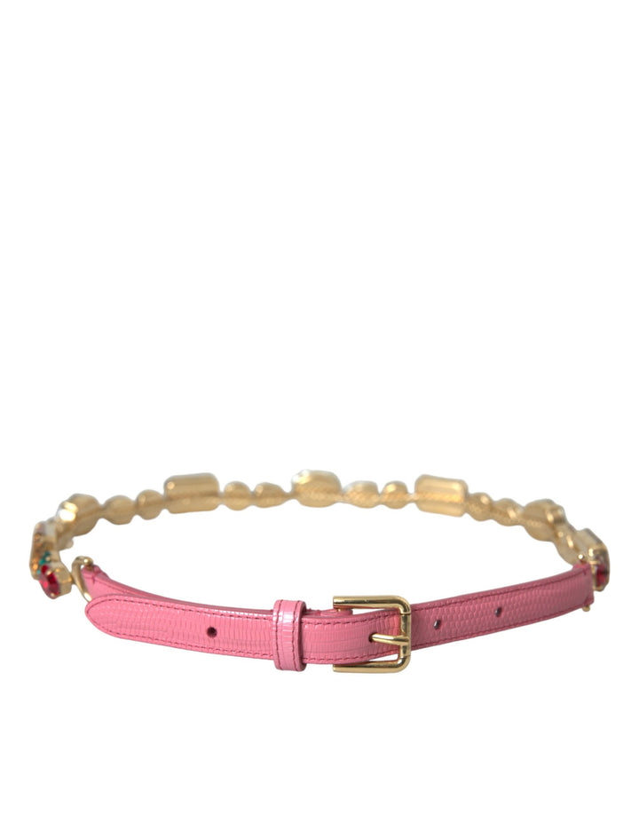 Ceinture Dolce & Gabbana en cuir rose ornée d'une chaîne en cristal