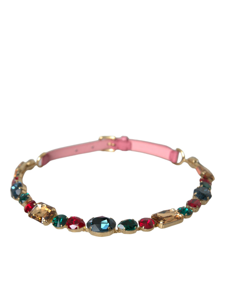 Ceinture Dolce & Gabbana en cuir rose ornée d'une chaîne en cristal