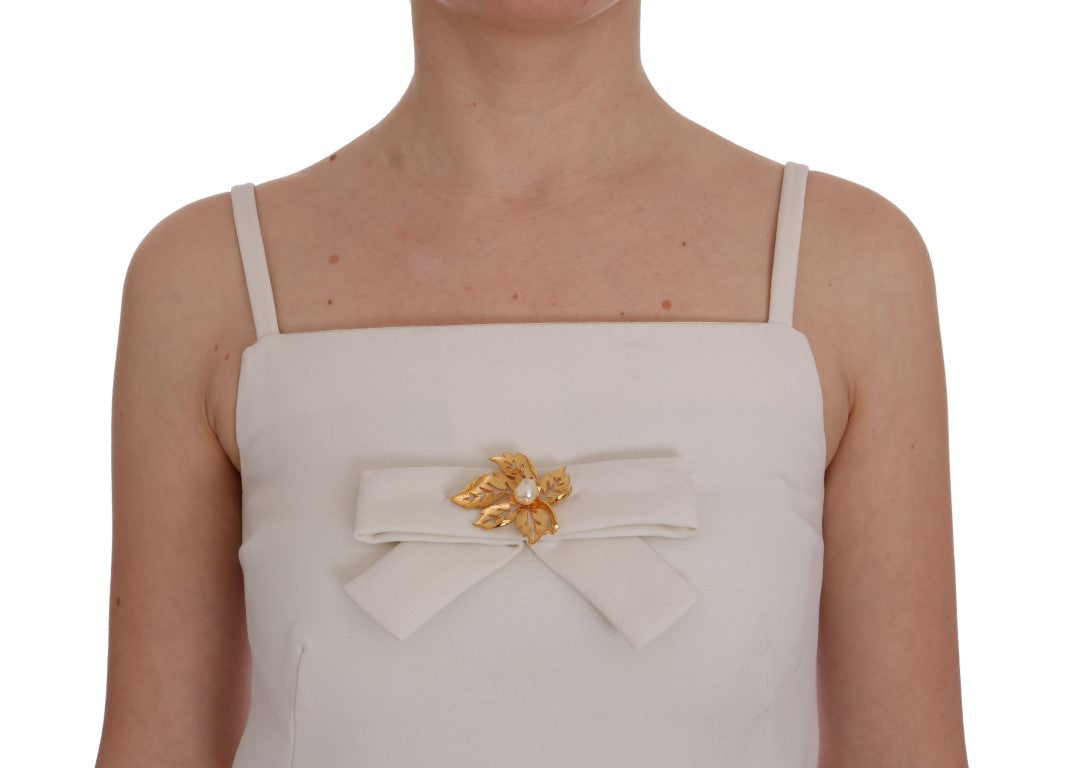 Robe droite Dolce & Gabbana en laine stretch blanche avec broche