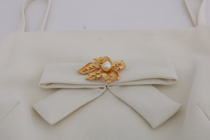 Robe droite Dolce & Gabbana en laine stretch blanche avec broche