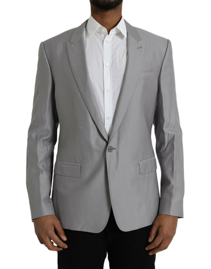 Manteau blazer Dolce & Gabbana gris en laine à revers cranté et simple boutonnage