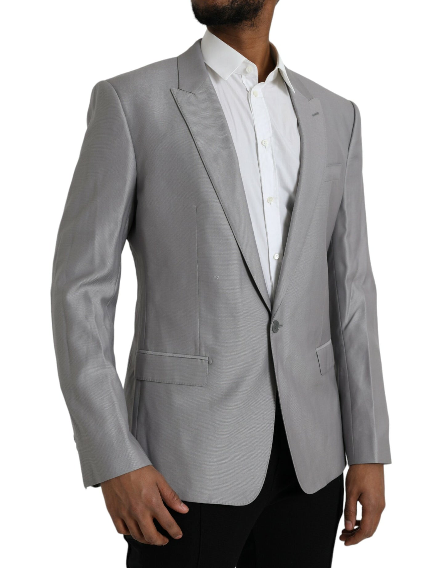 Manteau blazer Dolce & Gabbana gris en laine à revers cranté et simple boutonnage