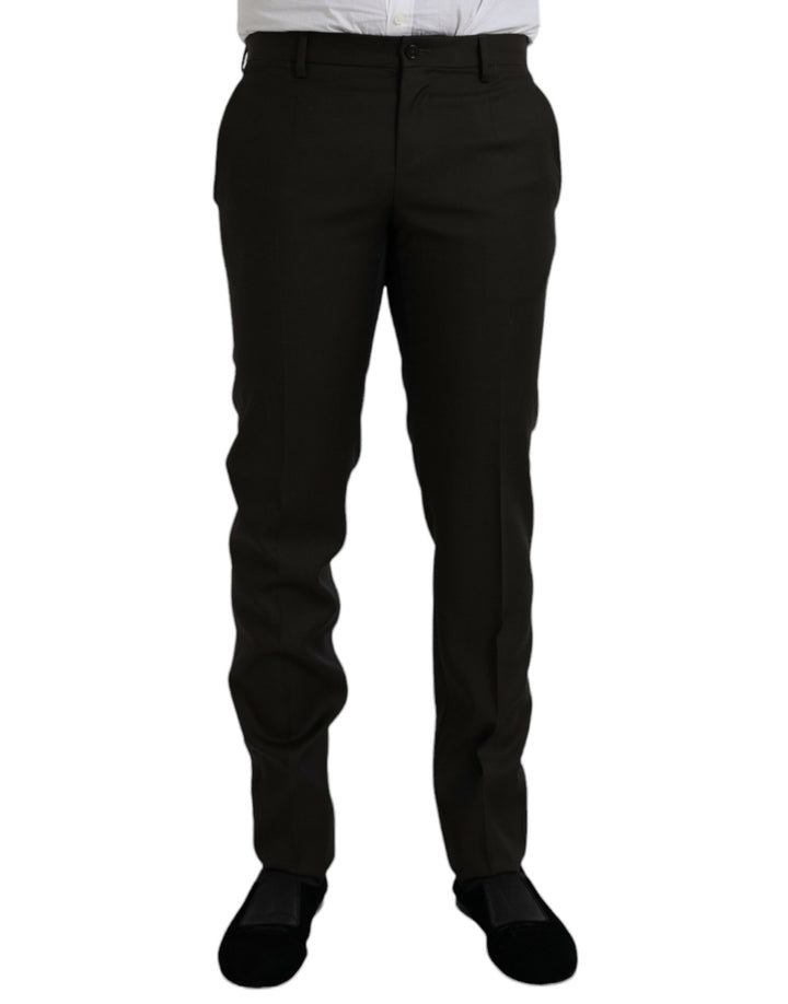 Pantalon de costume ajusté en laine marron foncé Dolce & Gabbana
