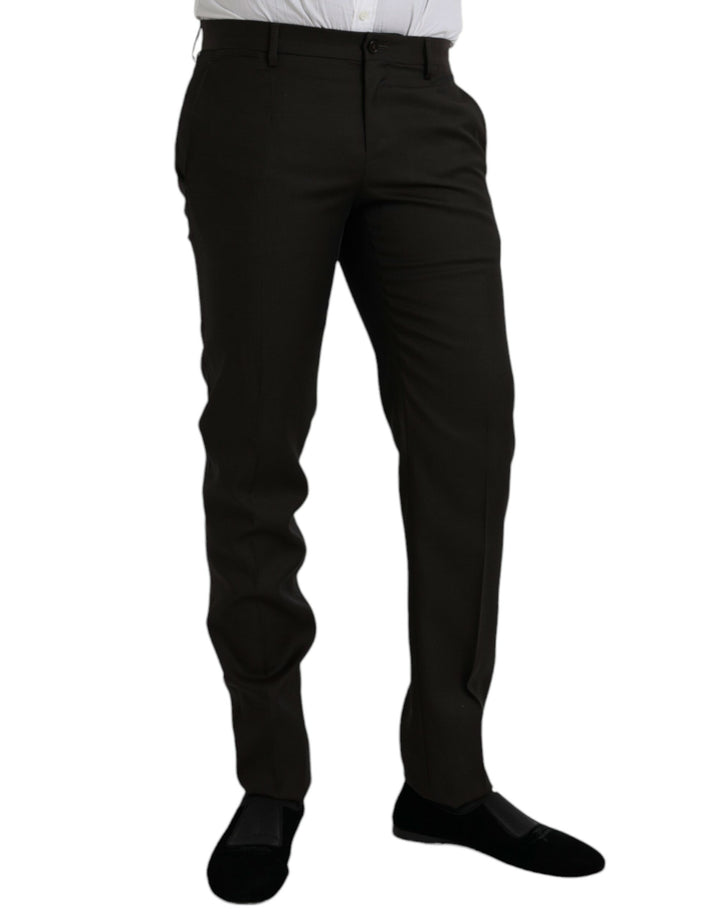 Pantalon de costume ajusté en laine marron foncé Dolce & Gabbana
