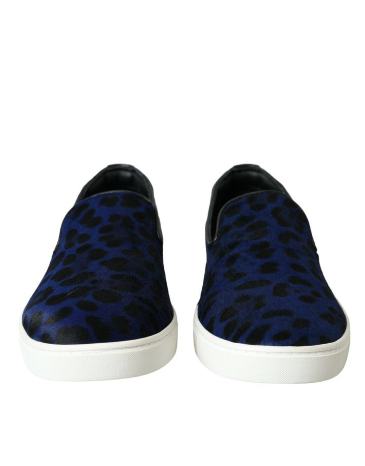 Zapatillas Dolce & Gabbana de piel de becerro azul con estampado de leopardo