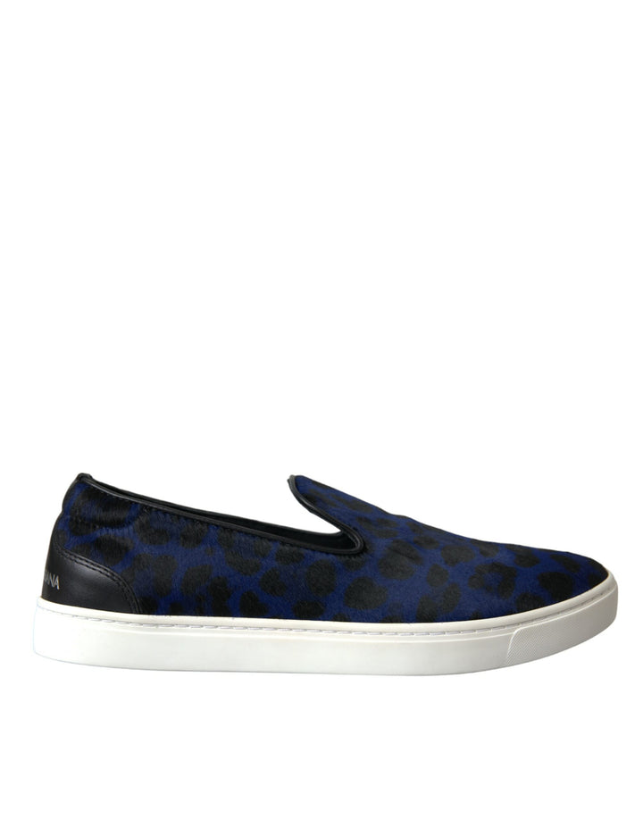 Zapatillas Dolce & Gabbana de piel de becerro azul con estampado de leopardo