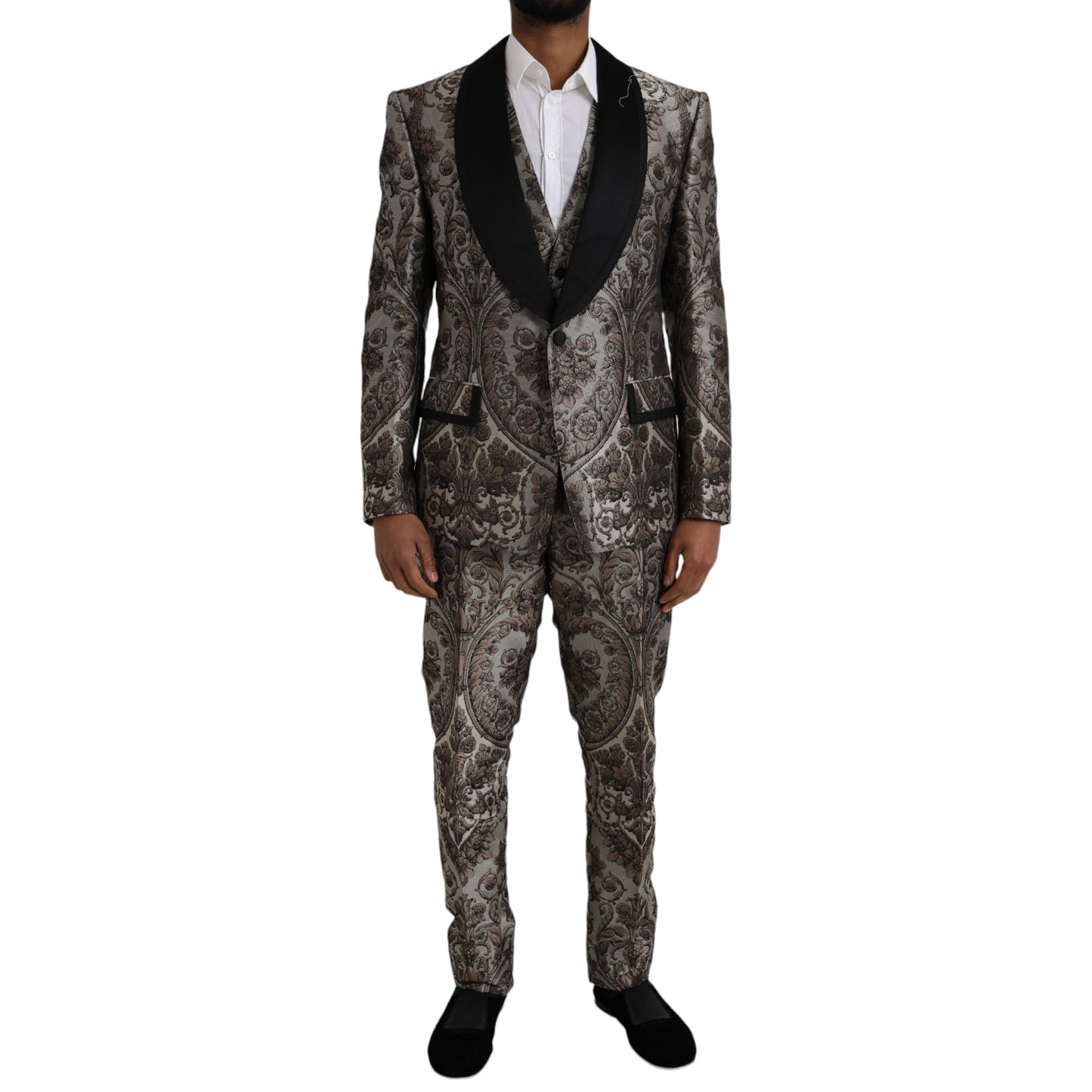 Traje Formal de 3 Piezas de Jacquard Floral Marrón Dolce & Gabbana
