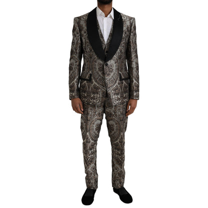 Traje Formal de 3 Piezas de Jacquard Floral Marrón Dolce & Gabbana
