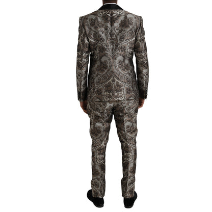 Traje Formal de 3 Piezas de Jacquard Floral Marrón Dolce & Gabbana