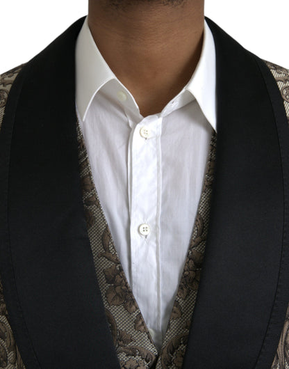 Traje Formal de 3 Piezas de Jacquard Floral Marrón Dolce & Gabbana