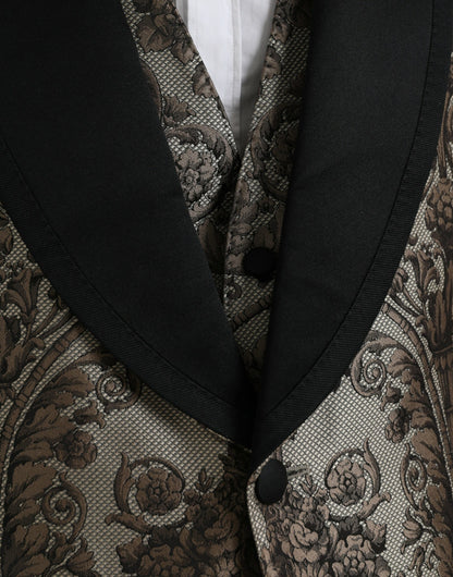 Traje Formal de 3 Piezas de Jacquard Floral Marrón Dolce & Gabbana