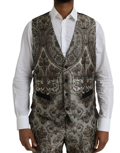Traje Formal de 3 Piezas de Jacquard Floral Marrón Dolce & Gabbana