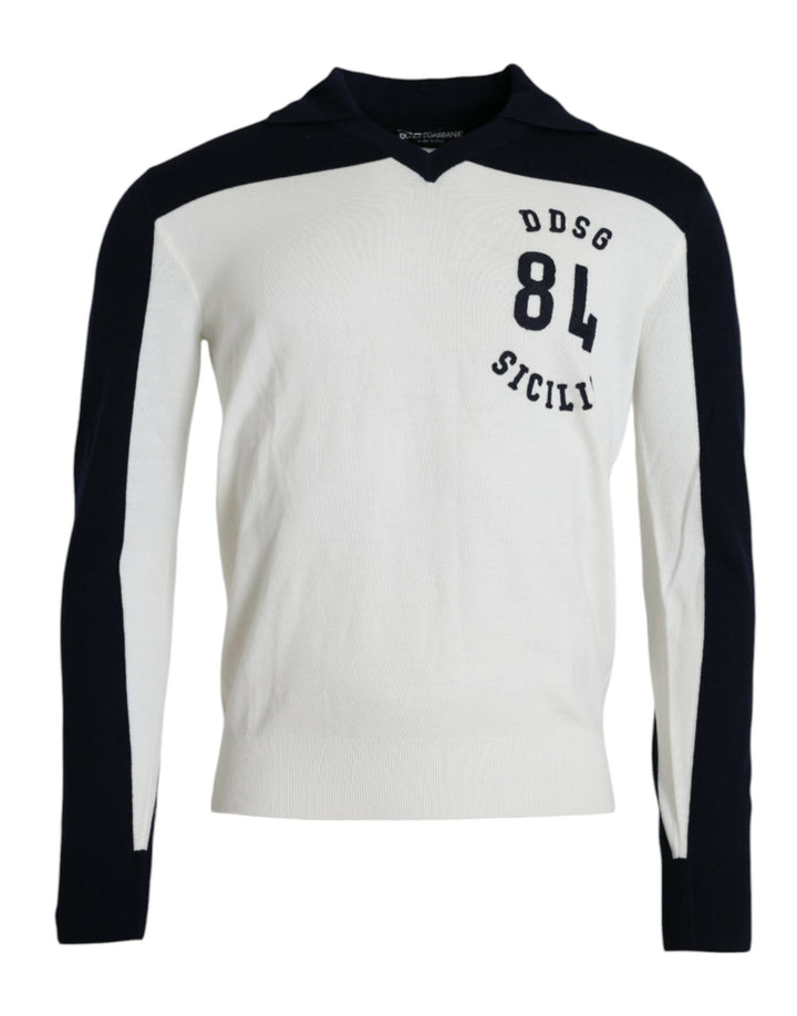 Dolce & Gabbana Blanco Negro SICILIA Camisa Henley Suéter