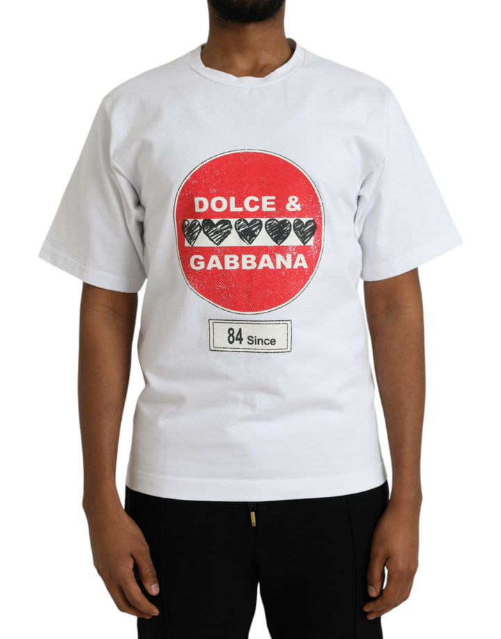 T-shirt Dolce & Gabbana en coton blanc à col rond et manches courtes, motif cœur Amor