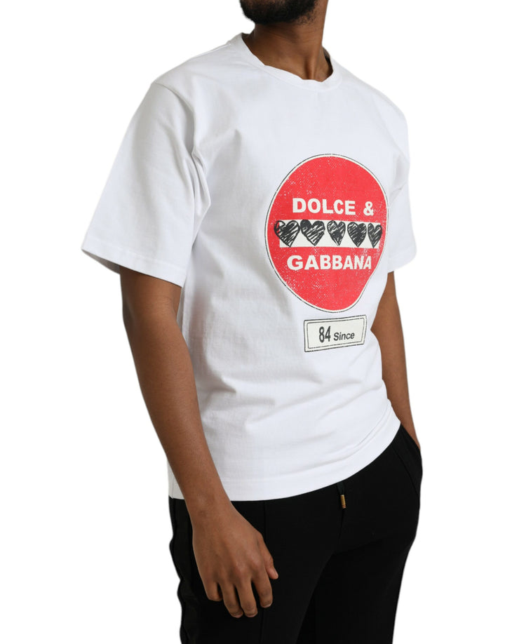 T-shirt Dolce & Gabbana en coton blanc à col rond et manches courtes, motif cœur Amor