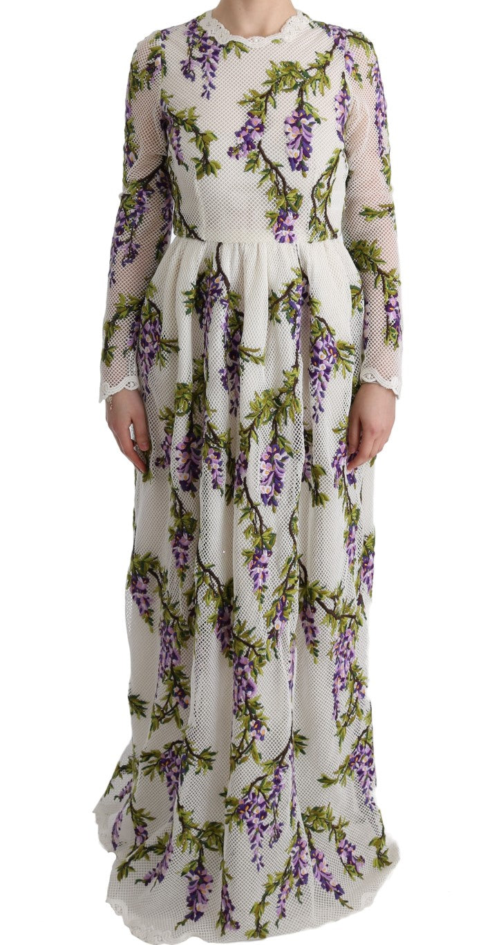 Robe longue blanche brodée de fleurs Dolce & Gabbana