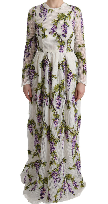 Robe longue blanche brodée de fleurs Dolce & Gabbana