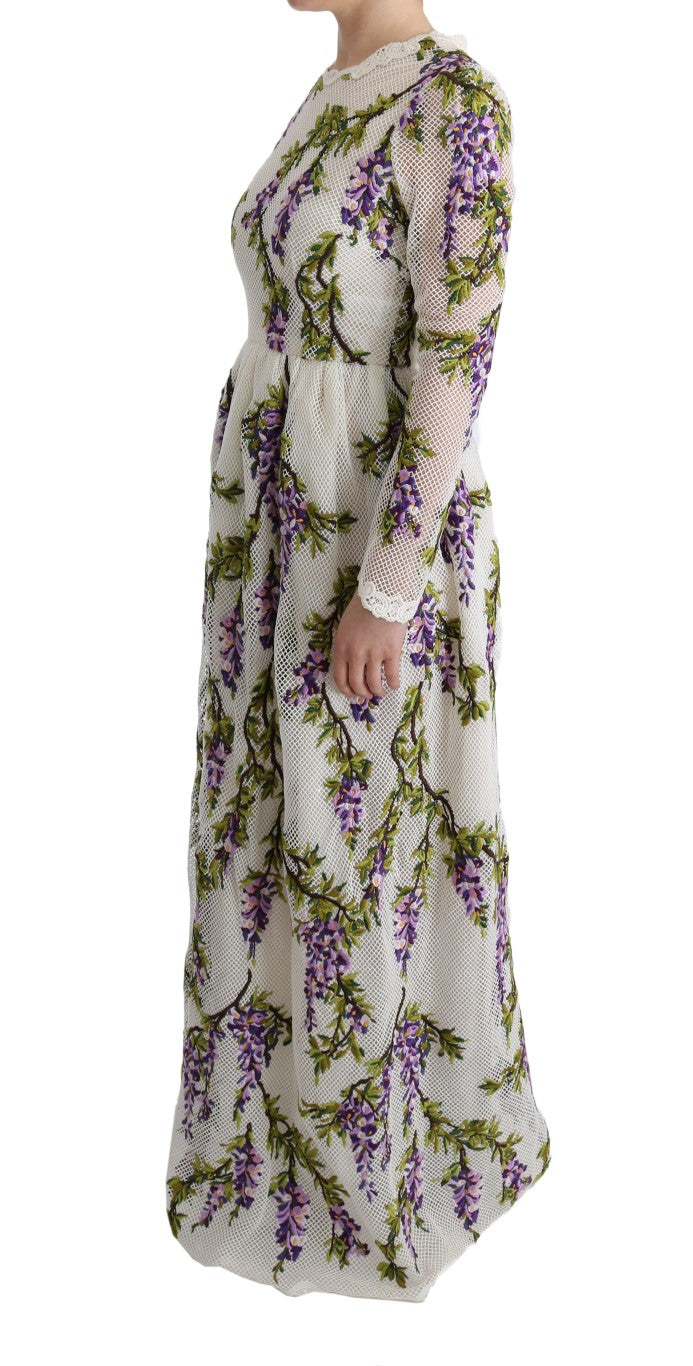 Robe longue blanche brodée de fleurs Dolce & Gabbana