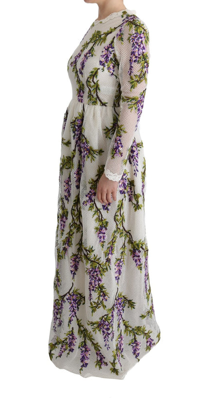 Robe longue blanche brodée de fleurs Dolce & Gabbana