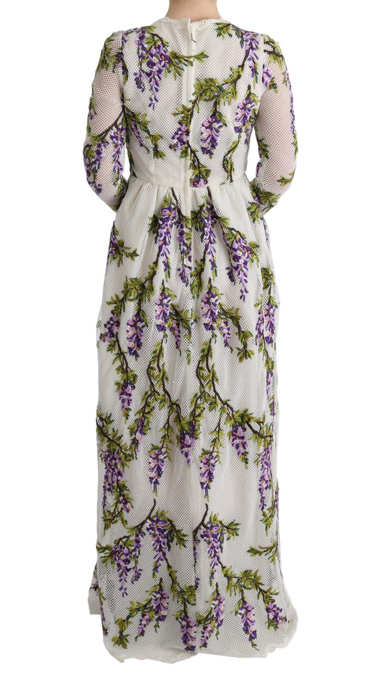 Robe longue blanche brodée de fleurs Dolce & Gabbana