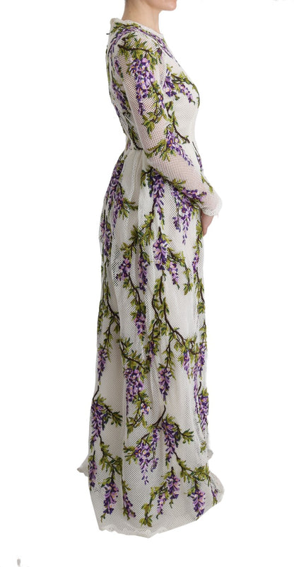 Robe longue blanche brodée de fleurs Dolce & Gabbana