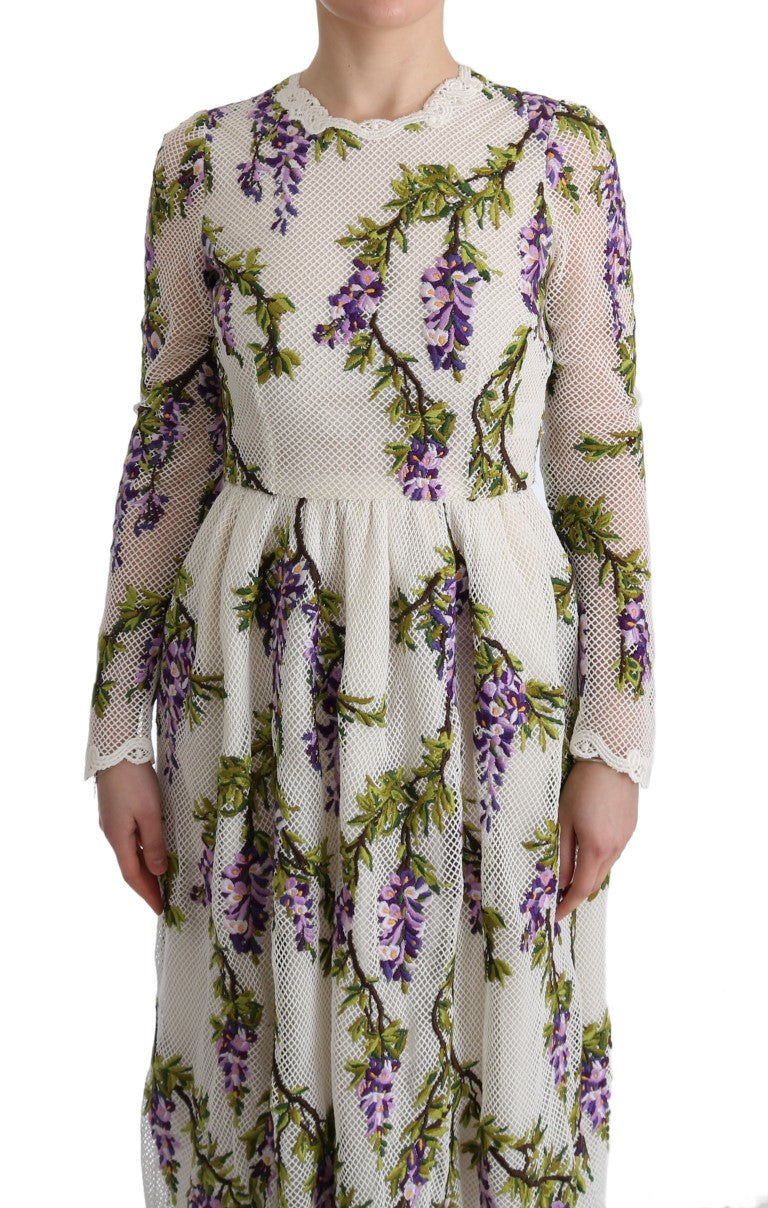 Robe longue blanche brodée de fleurs Dolce & Gabbana