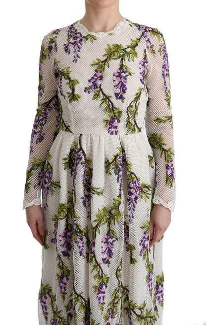 Robe longue blanche brodée de fleurs Dolce & Gabbana