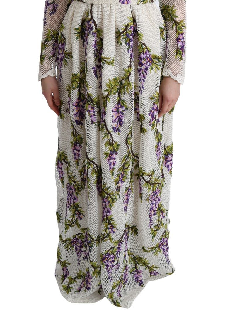 Robe longue blanche brodée de fleurs Dolce & Gabbana