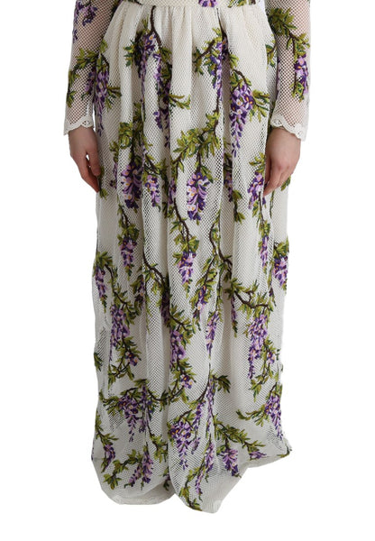 Robe longue blanche brodée de fleurs Dolce & Gabbana