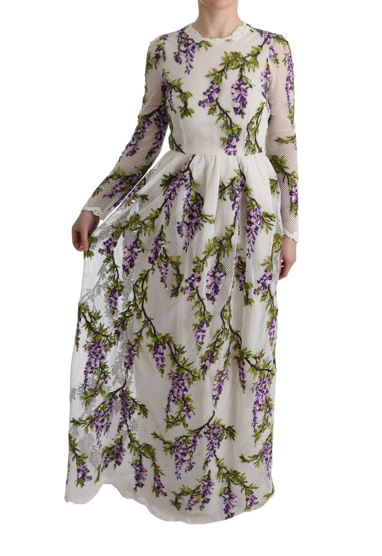 Robe longue blanche brodée de fleurs Dolce & Gabbana