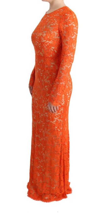 Robe longue fourreau Dolce & Gabbana en ricamo floral orange