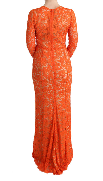 Robe longue fourreau Dolce & Gabbana en ricamo floral orange