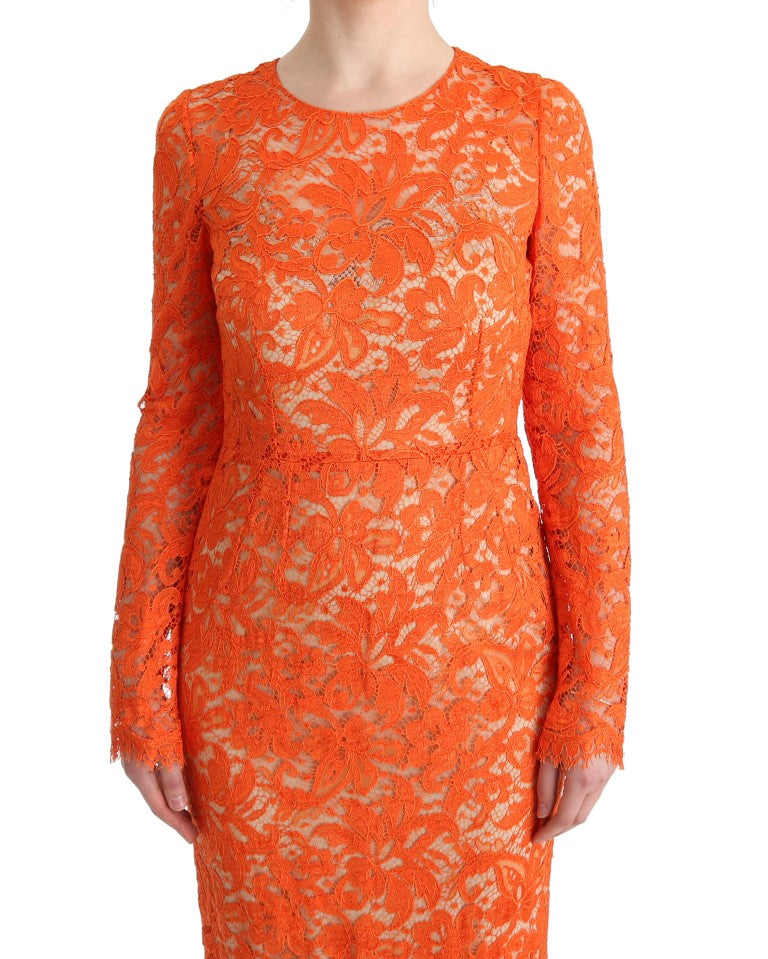 Robe longue fourreau Dolce & Gabbana en ricamo floral orange