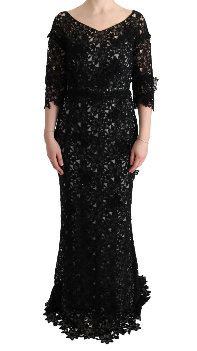 Robe longue Dolce & Gabbana en coton et soie noirs à motif floral