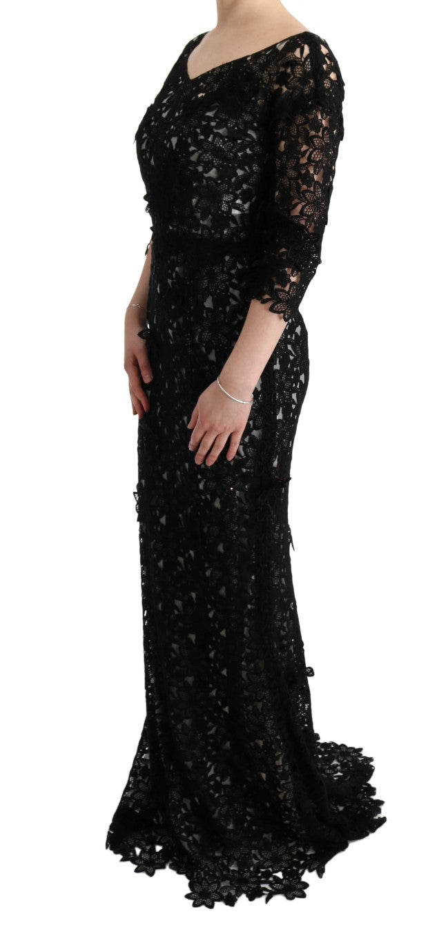 Robe longue Dolce & Gabbana en coton et soie noirs à motif floral