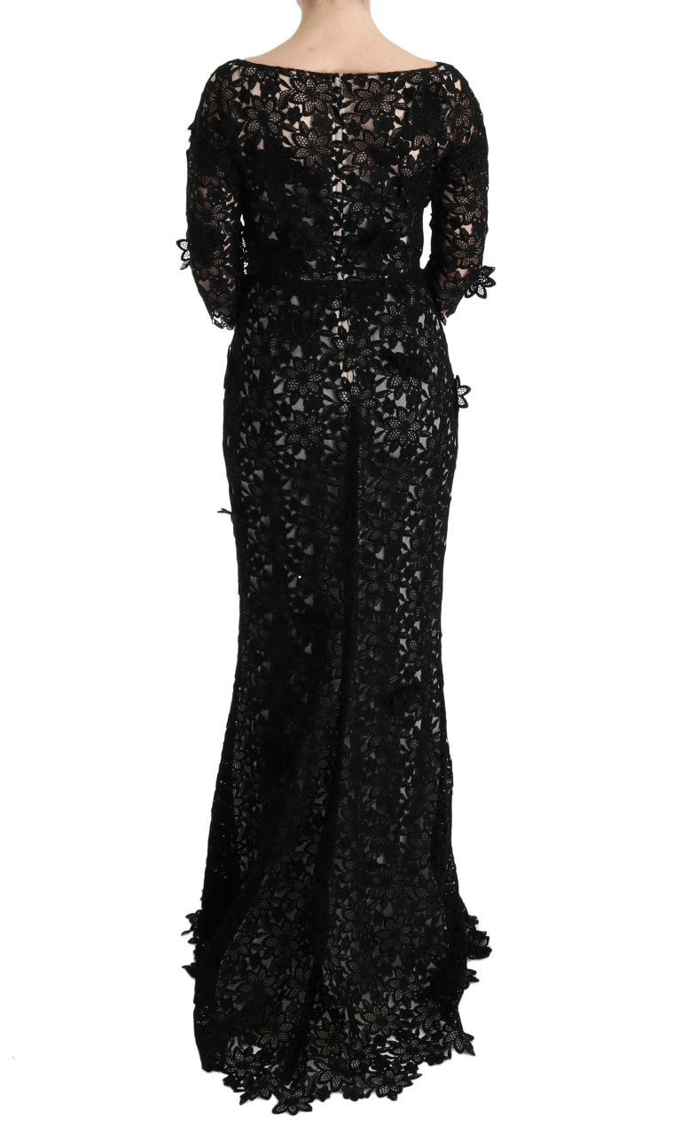Robe longue Dolce & Gabbana en coton et soie noirs à motif floral