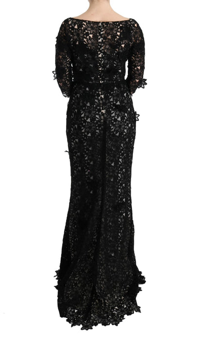 Robe longue Dolce & Gabbana en coton et soie noirs à motif floral