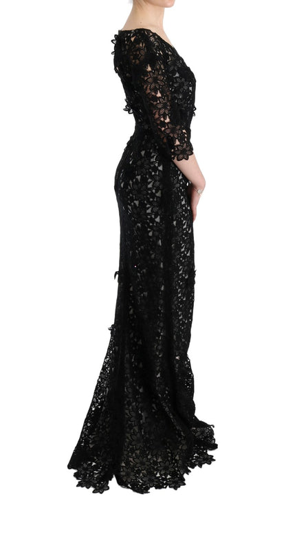 Robe longue Dolce & Gabbana en coton et soie noirs à motif floral