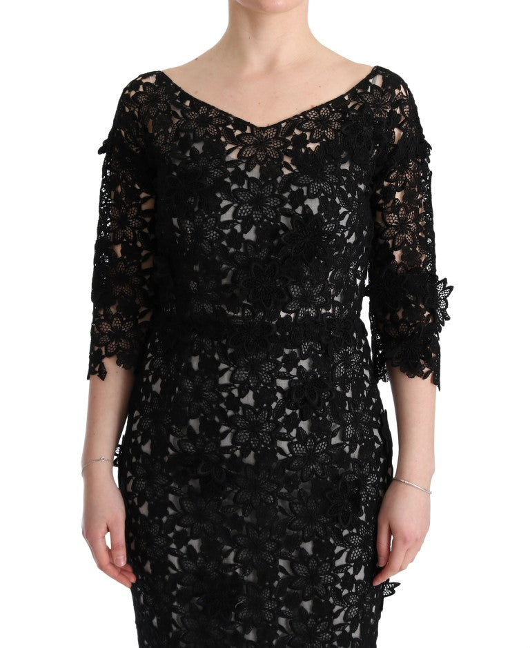 Robe longue Dolce & Gabbana en coton et soie noirs à motif floral