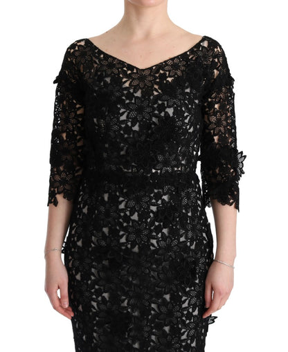 Robe longue Dolce & Gabbana en coton et soie noirs à motif floral